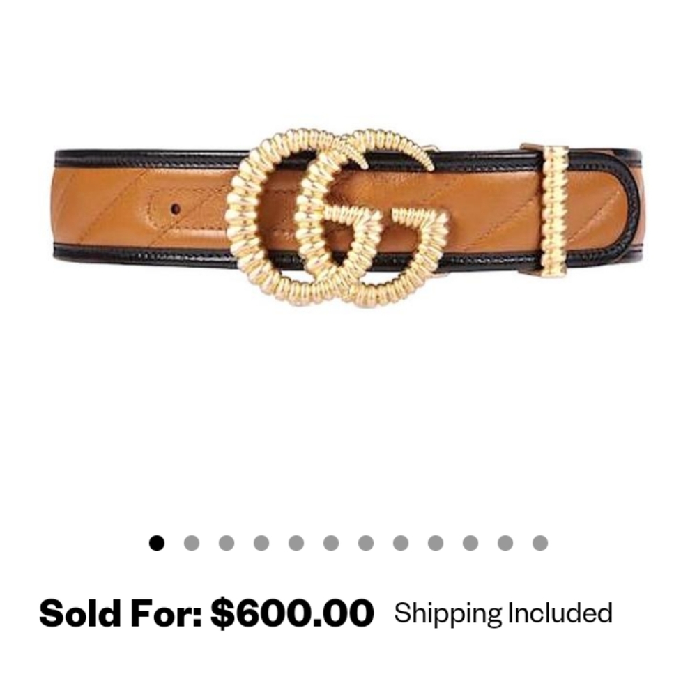 NEW GUCCI GG WIDE BELT GOLD-TONE TORCHON BUCKLE COGNAC/BLACK LEATHER SZ 36/90 - Picture 15 of 16